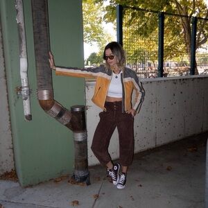 Free People - We The Free Suede Colorblock Jacket in Mustard Yellow & Black